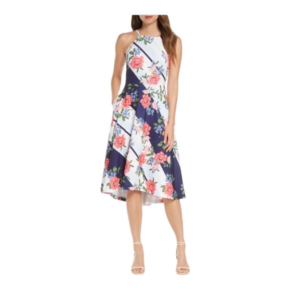 Vince Camuto Dress Floral Halter Neck A-line blue size 8 - Picture 1 of 7